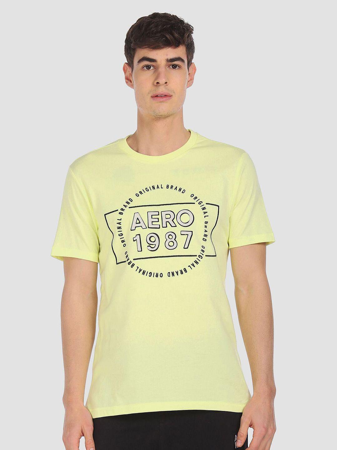 aeropostale men yellow typography printed cotton t-shirt
