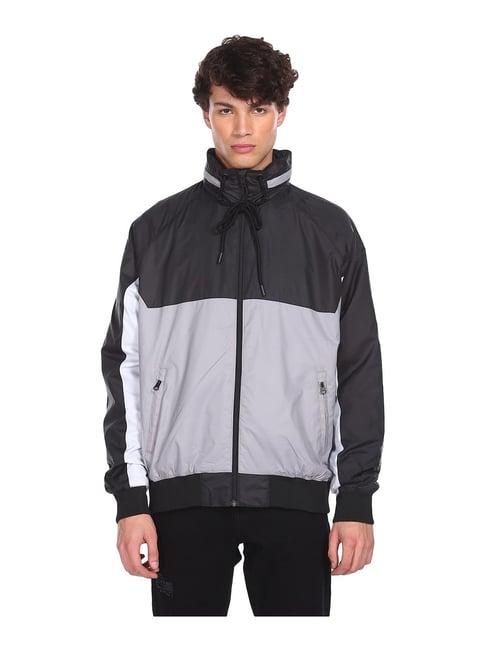 aeropostale black & grey full sleeves hooded jacket