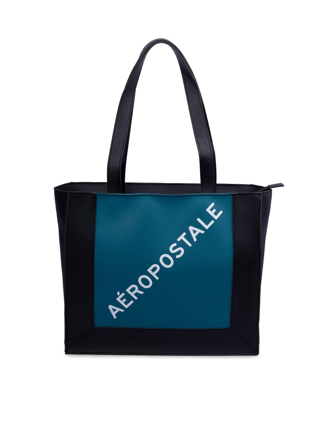 aeropostale blue & black colourblocked pu structured shoulder bag
