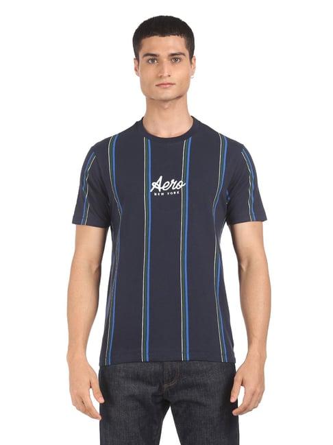 aeropostale blue cotton regular fit striped t-shirt