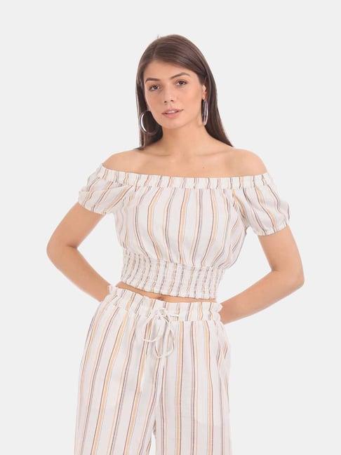 aeropostale cream off shoulder striped top