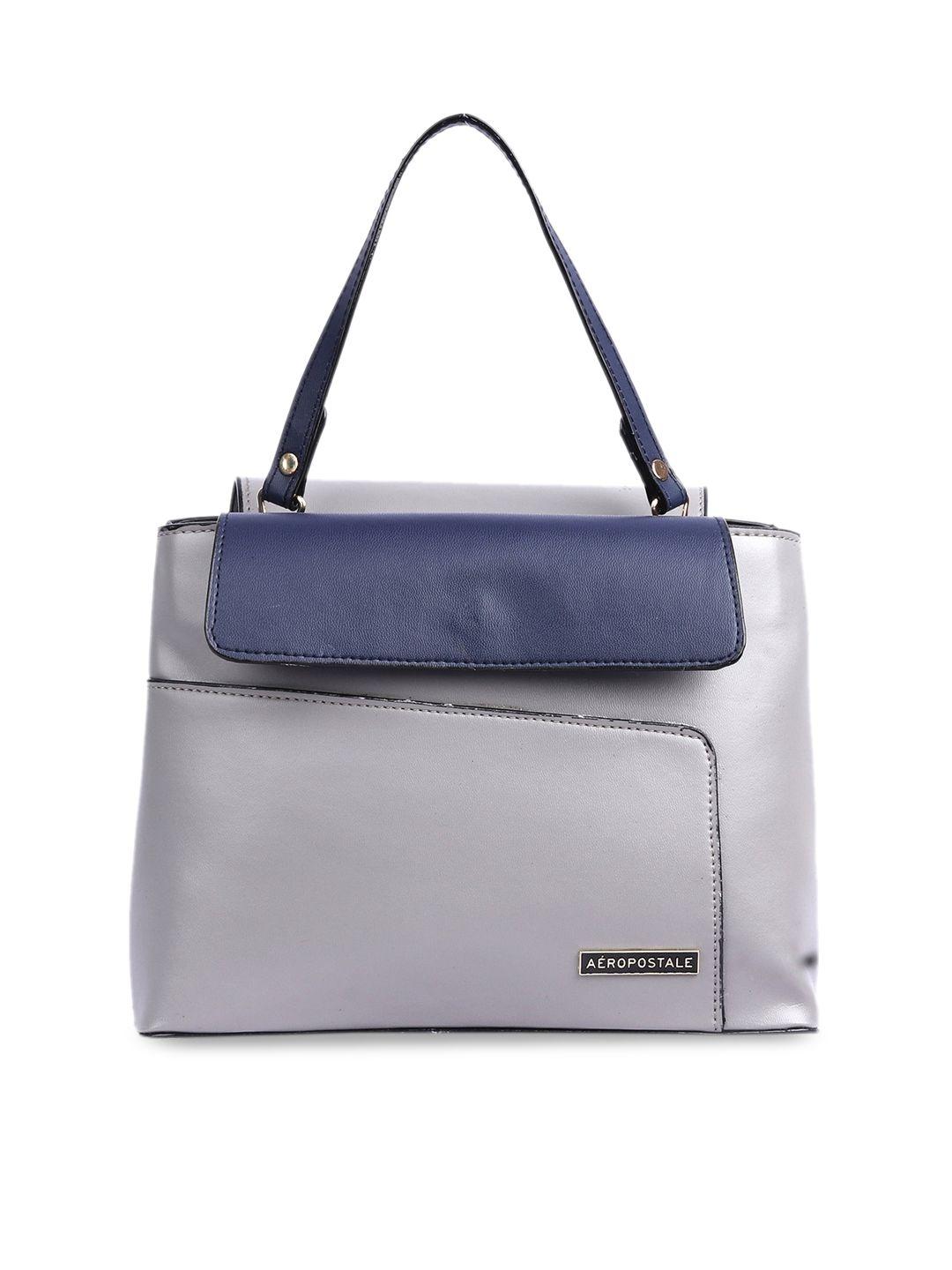 aeropostale grey & blue colourblocked structured handheld bag