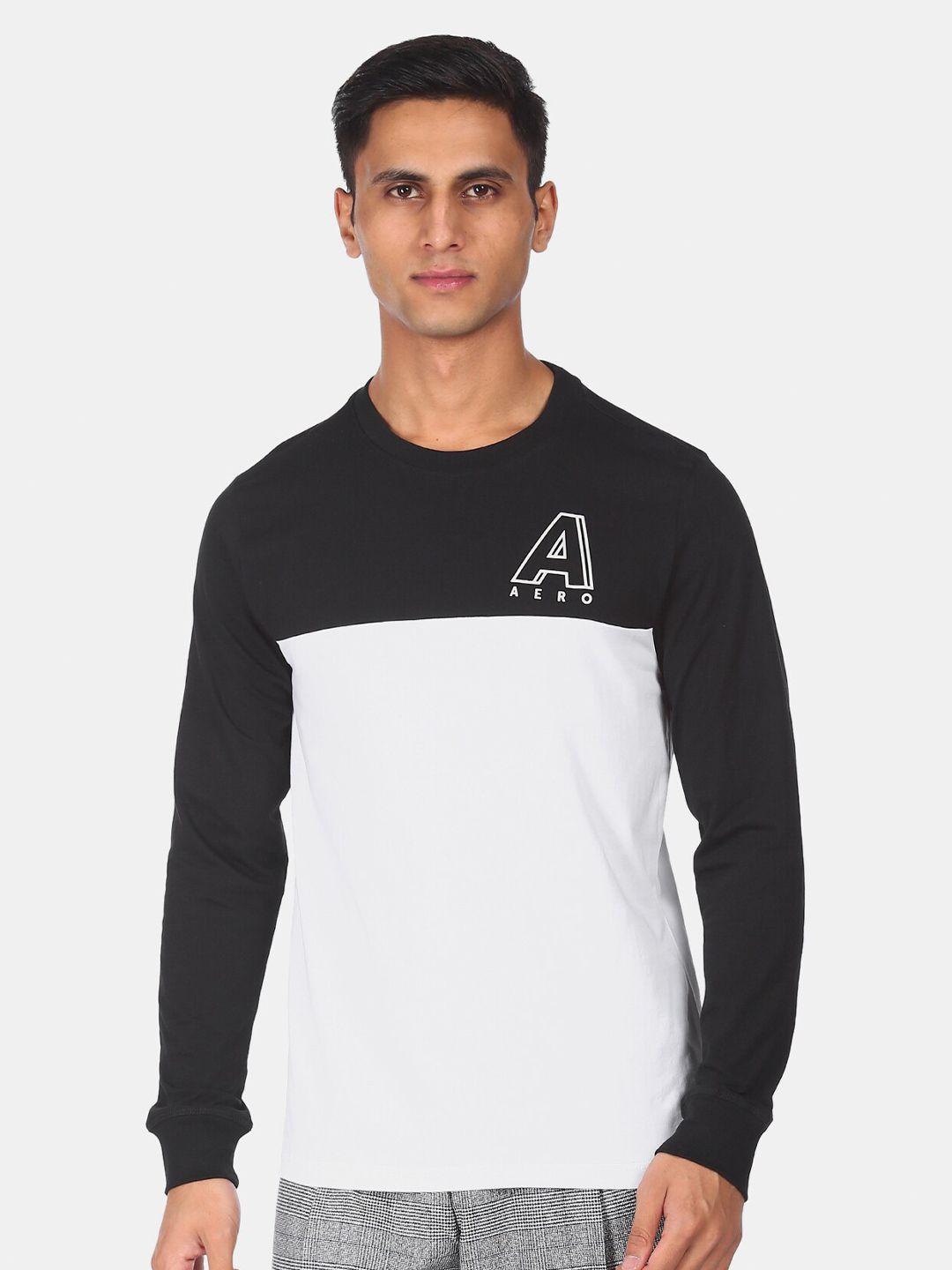 aeropostale men black & brown colourblocked monochrome pockets t-shirt