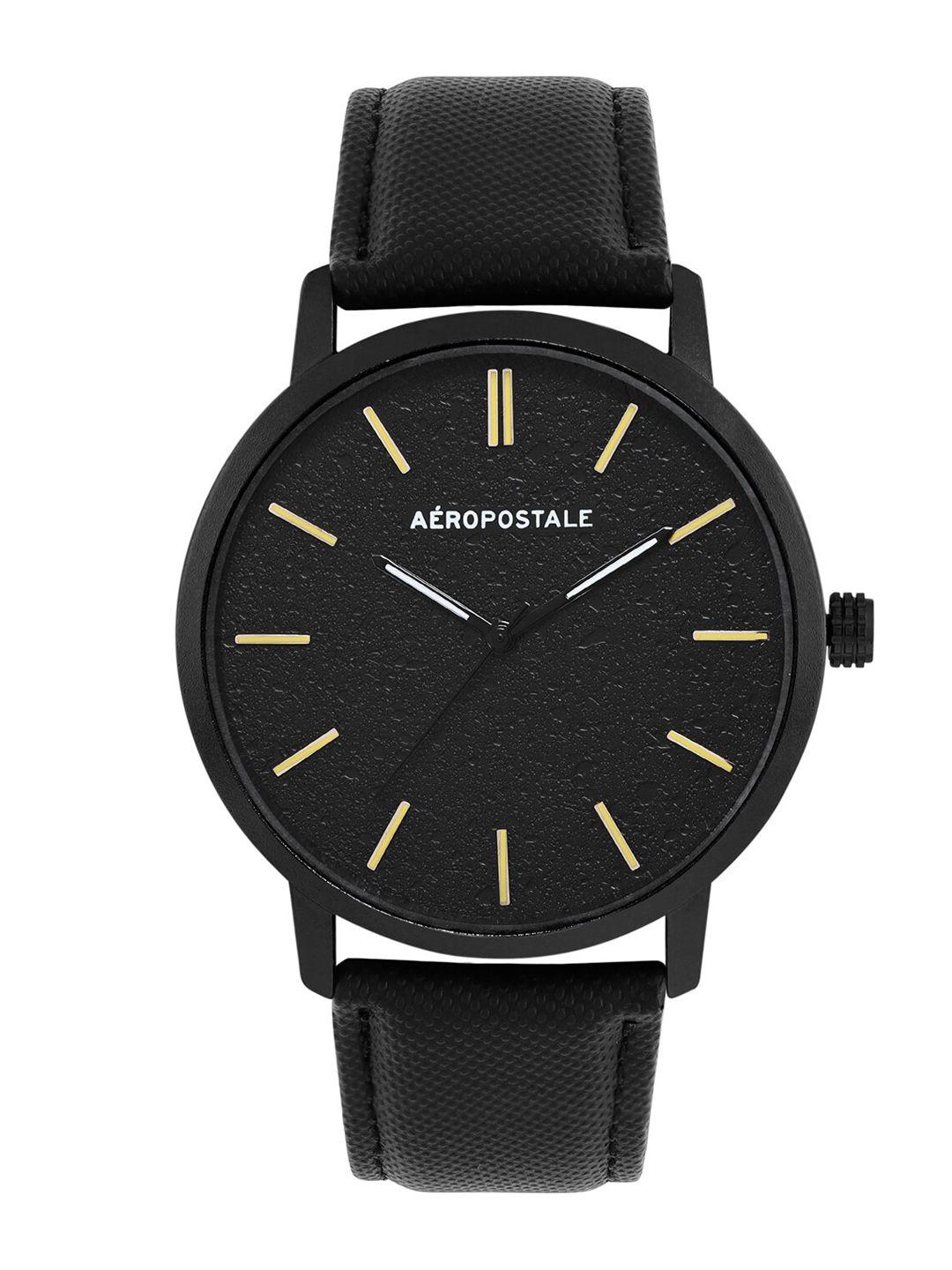 aeropostale men black brass dial & black straps analogue watch