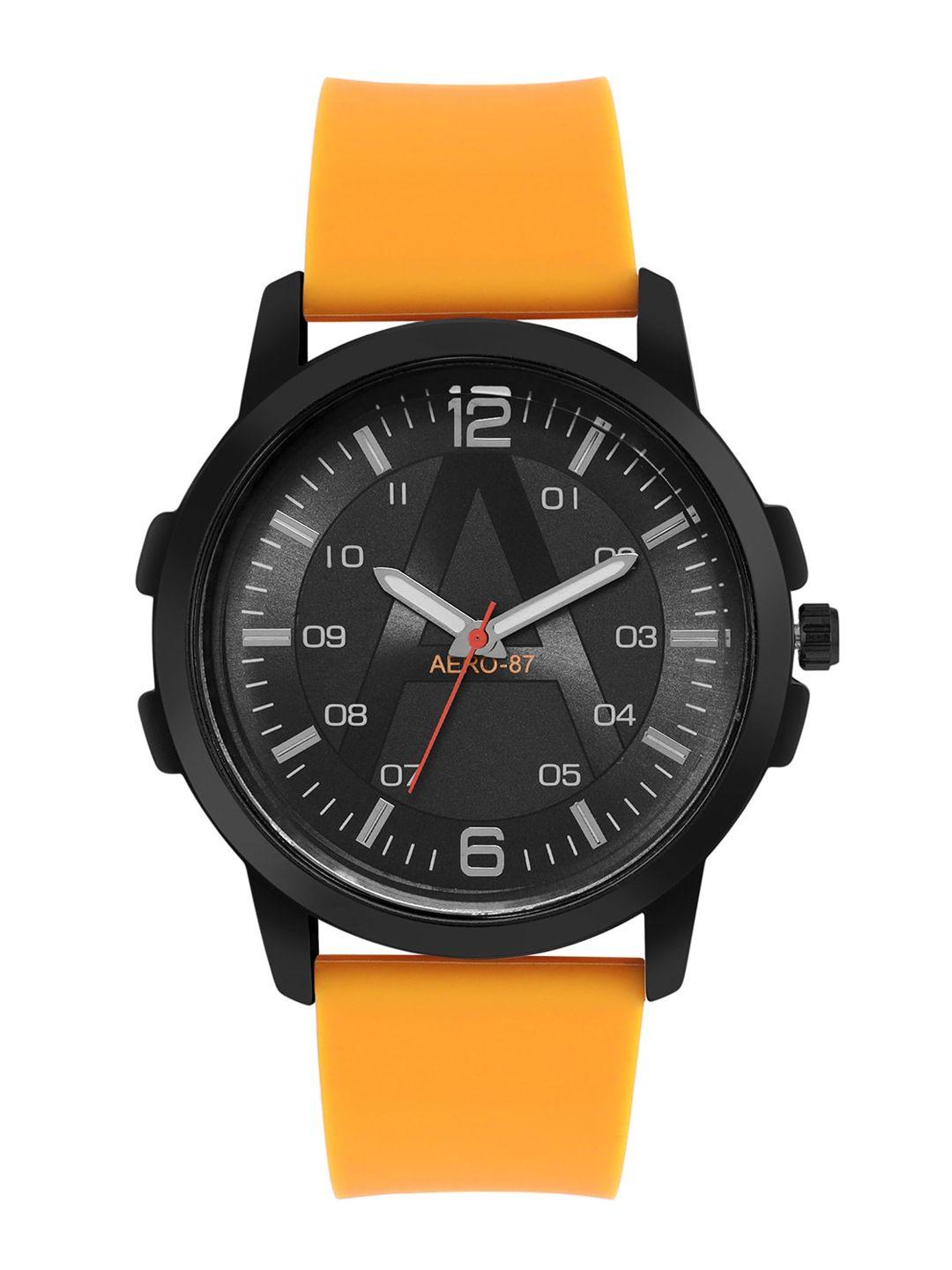 aeropostale men black printed dial & orange straps analogue watch aero_aw_a10-2_blk