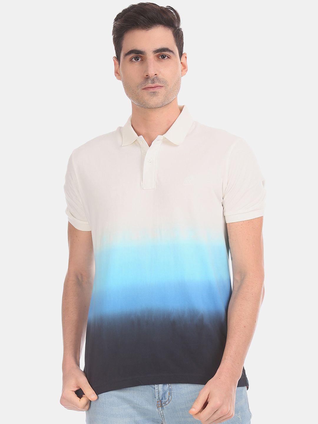 aeropostale men blue  off-white dyed polo neck pure cotton t-shirt