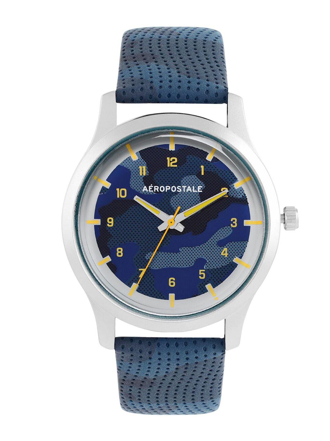 aeropostale men blue brass printed dial & blue straps analogue watch