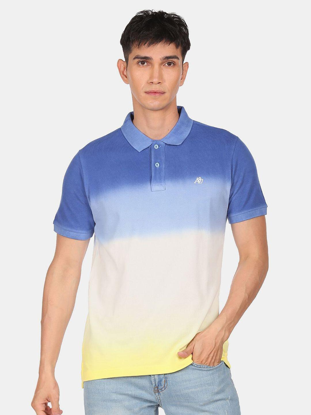 aeropostale men blue dyed polo collar t-shirt