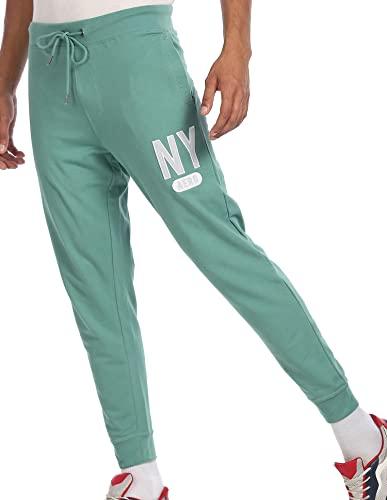 aeropostale men green drawstring waist appliqued logo joggers