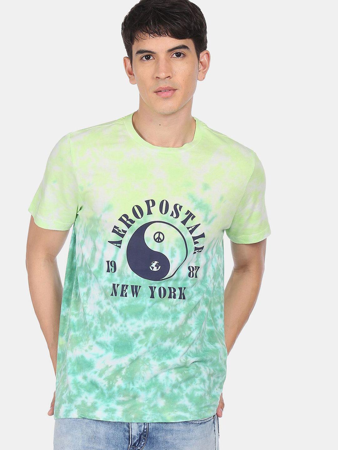 aeropostale men green typography printed applique t-shirt