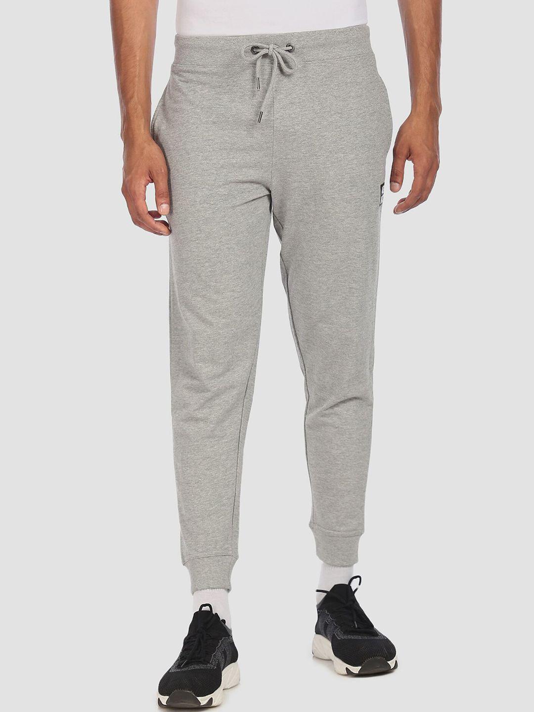 aeropostale men grey solid straight-fit joggers