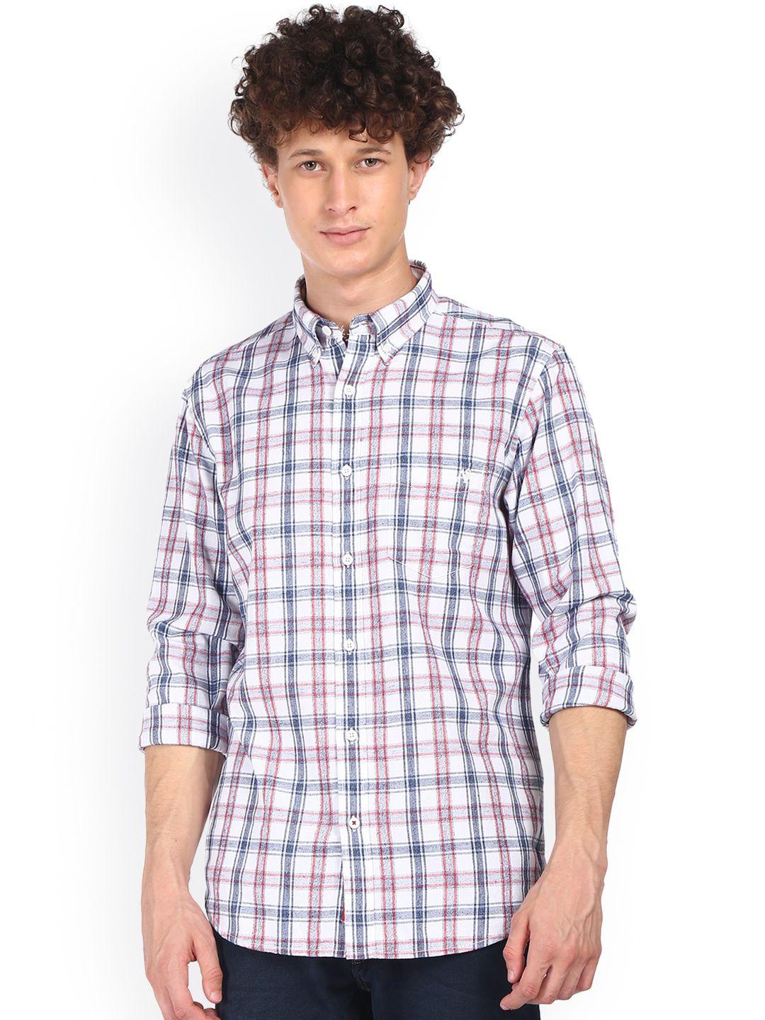 aeropostale men off white & blue tartan checked opaque pure cotton casual shirt