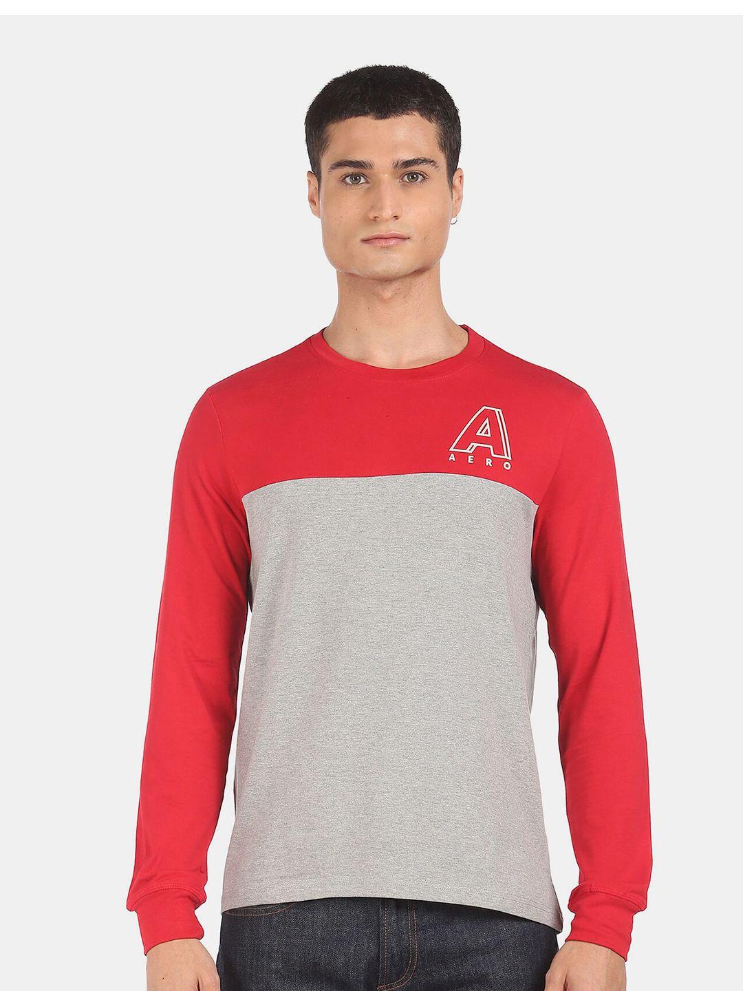 aeropostale men red & grey colourblocked t-shirt