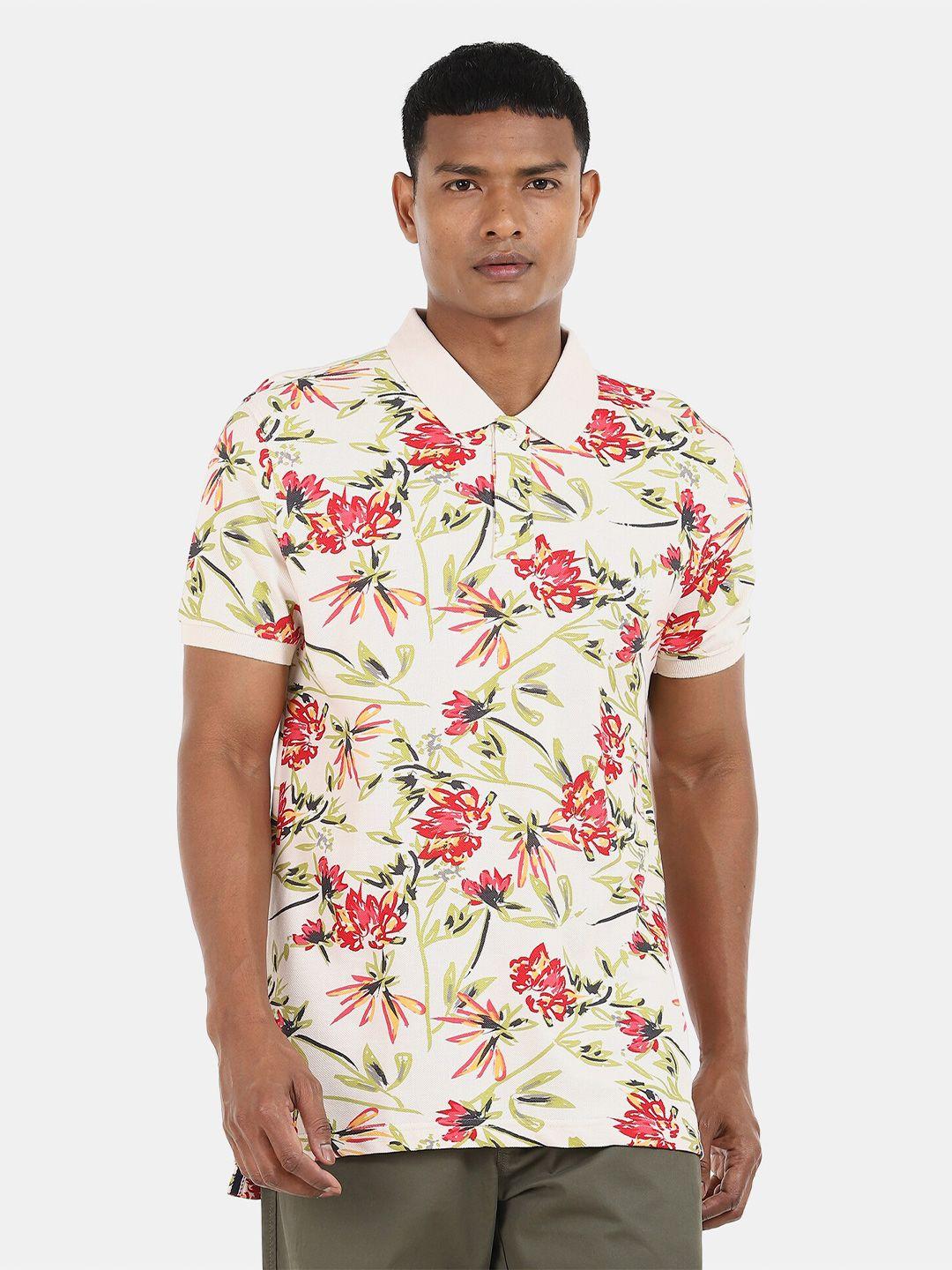 aeropostale men white floral na printed polo collar tropical t-shirt na
