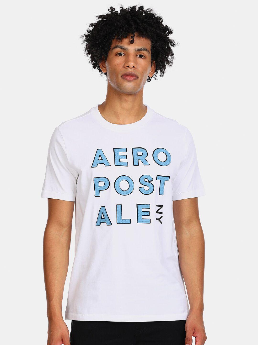 aeropostale men white printed applique pure cotton t-shirt
