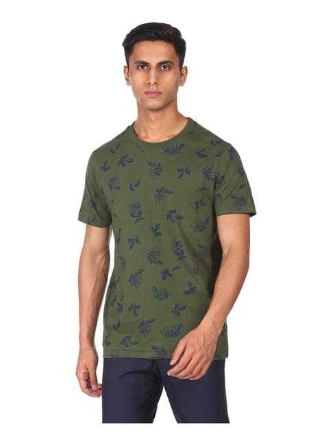 aeropostale olive green cotton regular fit printed t-shirt