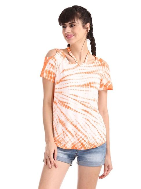 aeropostale orange & off-white tie - dye top