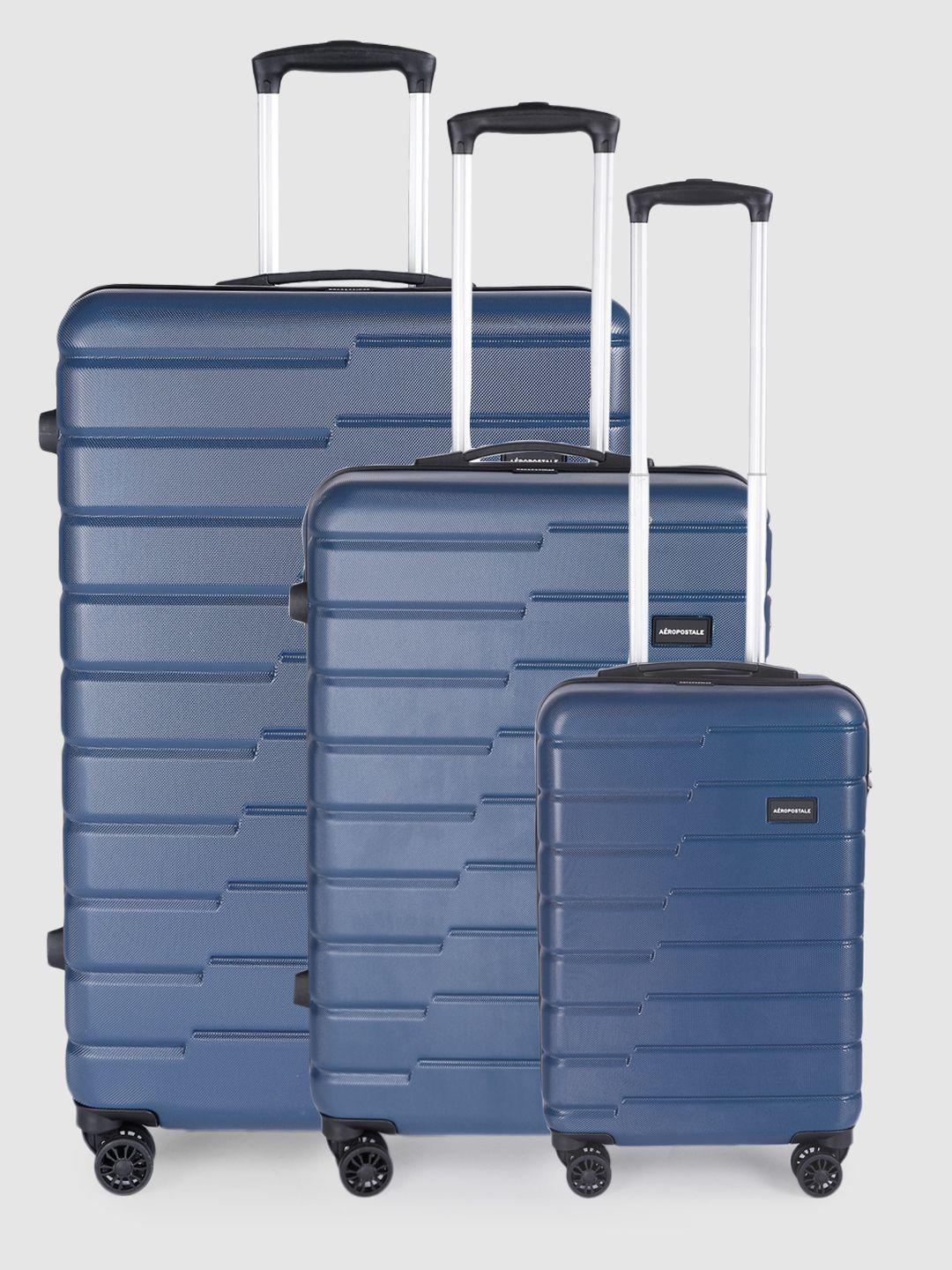 aeropostale set of 3 textured hard-sided trolley suitcase - cabin & medium & large