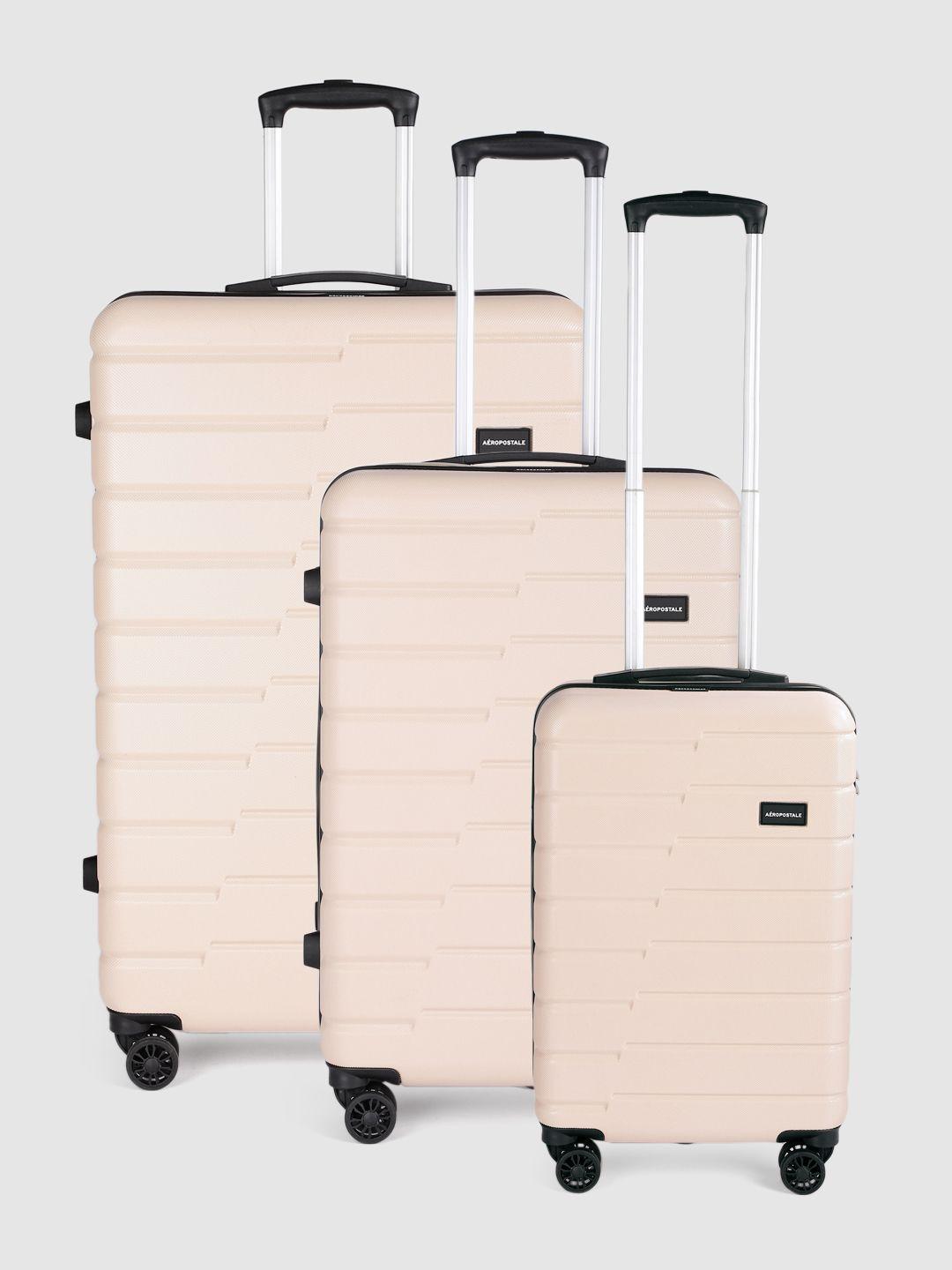 aeropostale set of 3 textured hard-sided trolley suitcases - cabin medium & large