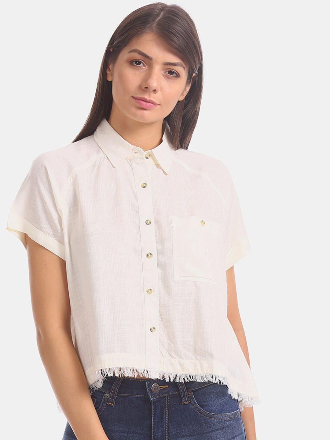 aeropostale women white regular fit solid casual shirt