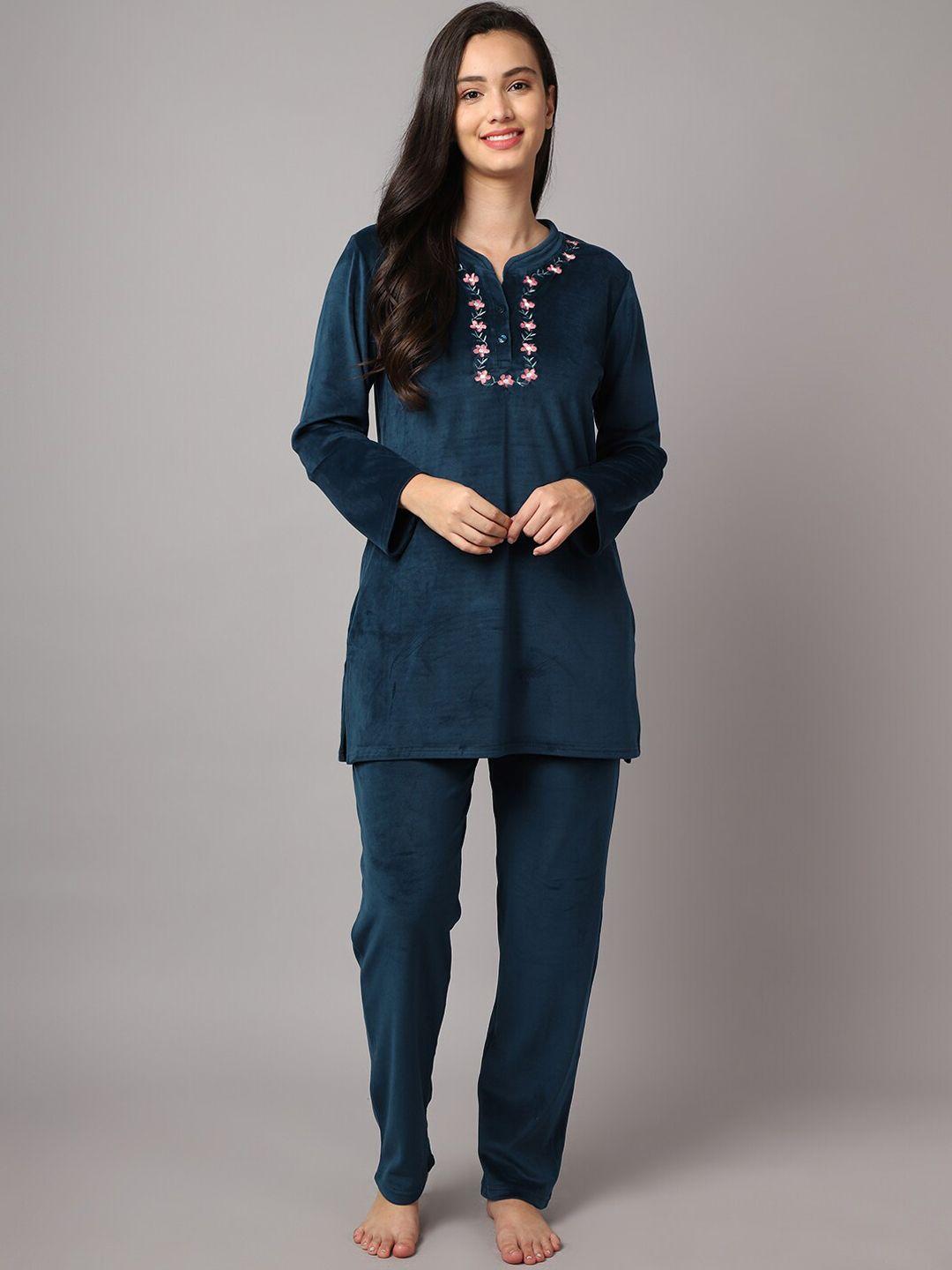 aerowarm floral embroidered night suit