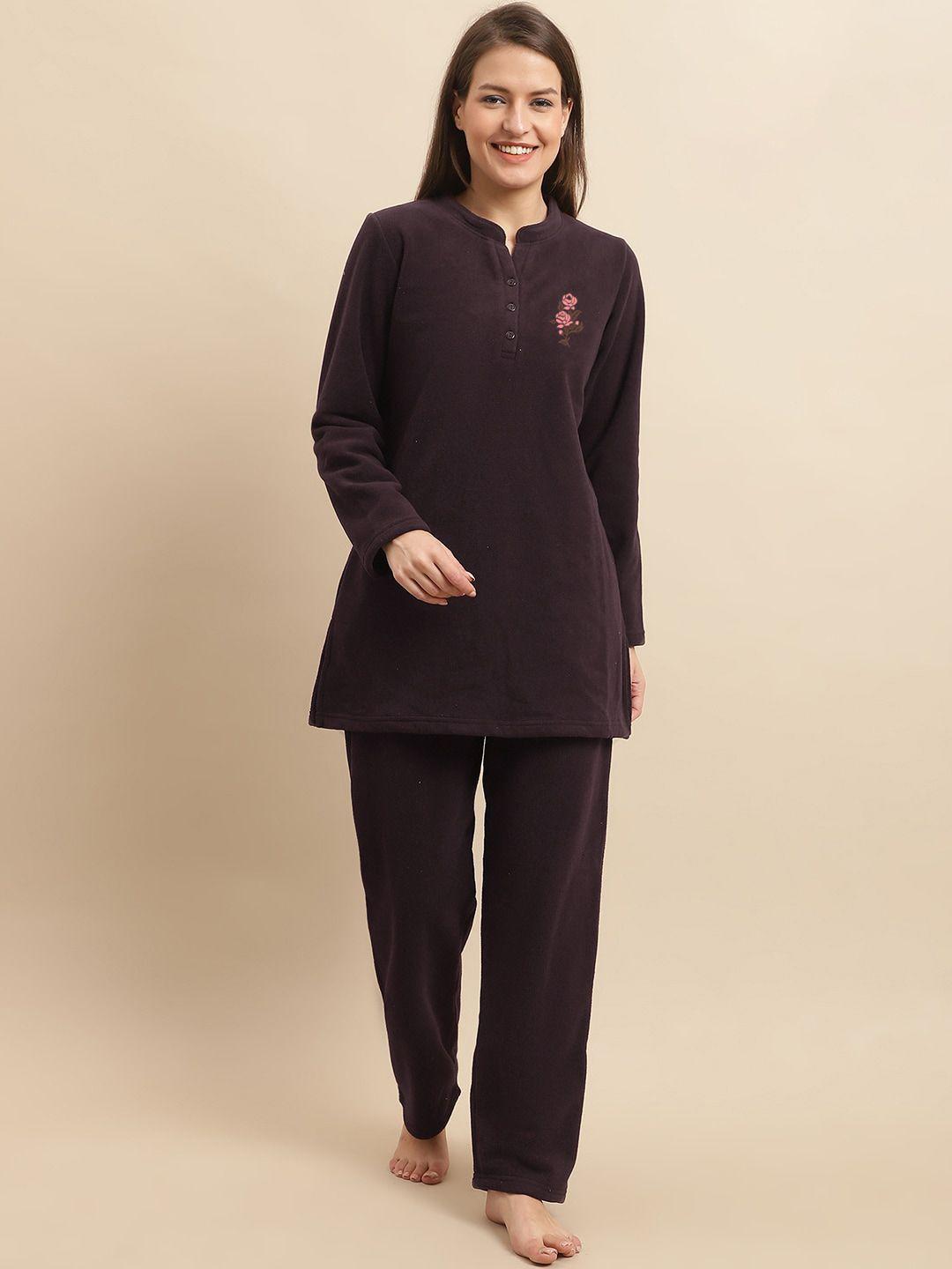 aerowarm floral printed mandarin collar kurti & pyjamas