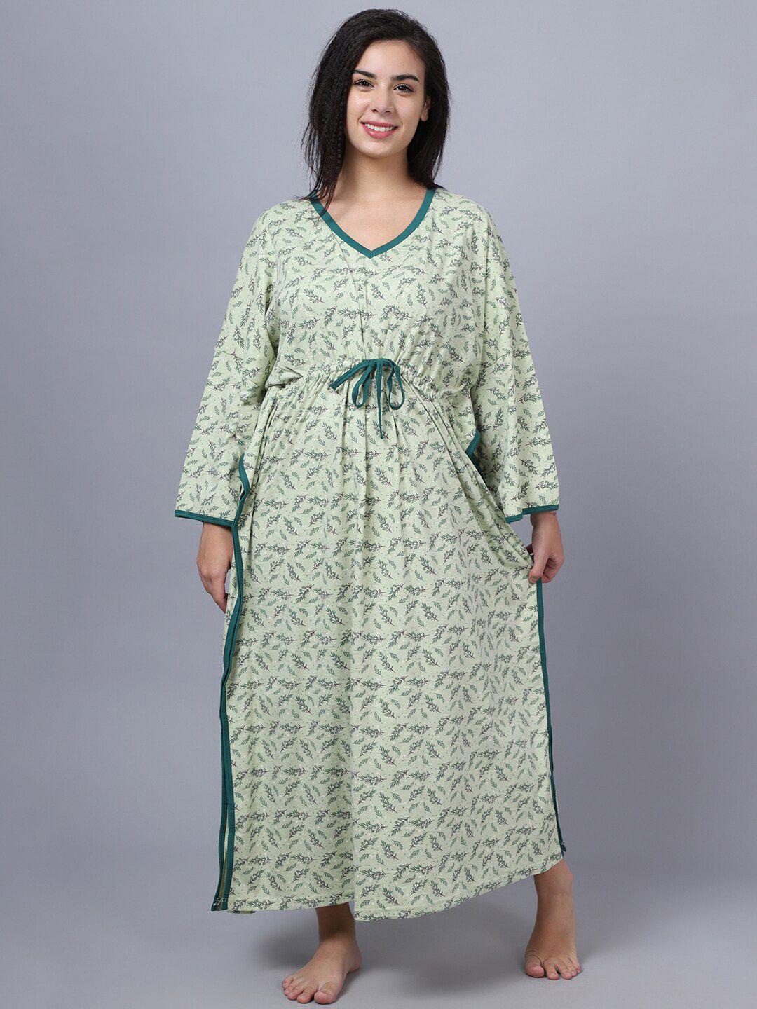 aerowarm floral printed pure cotton maxi kaftan nightdress