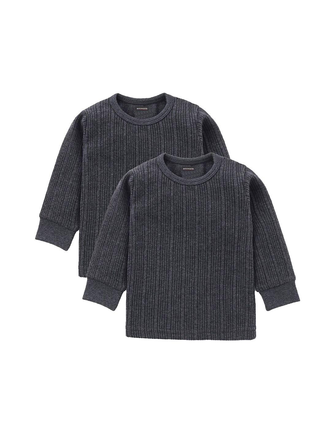 aerowarm infants kids pack of 2 charcoal grey self striped thermal tops