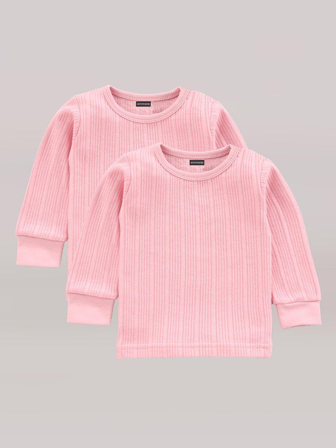 aerowarm kids pack of 2 pink self striped thermal tops