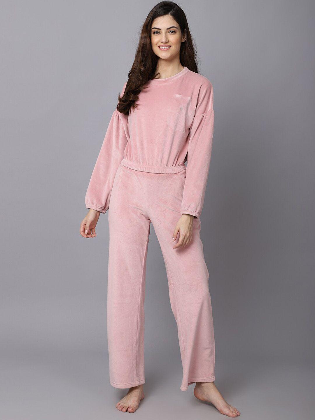 aerowarm long sleeves velvet top and pyjamas night suit