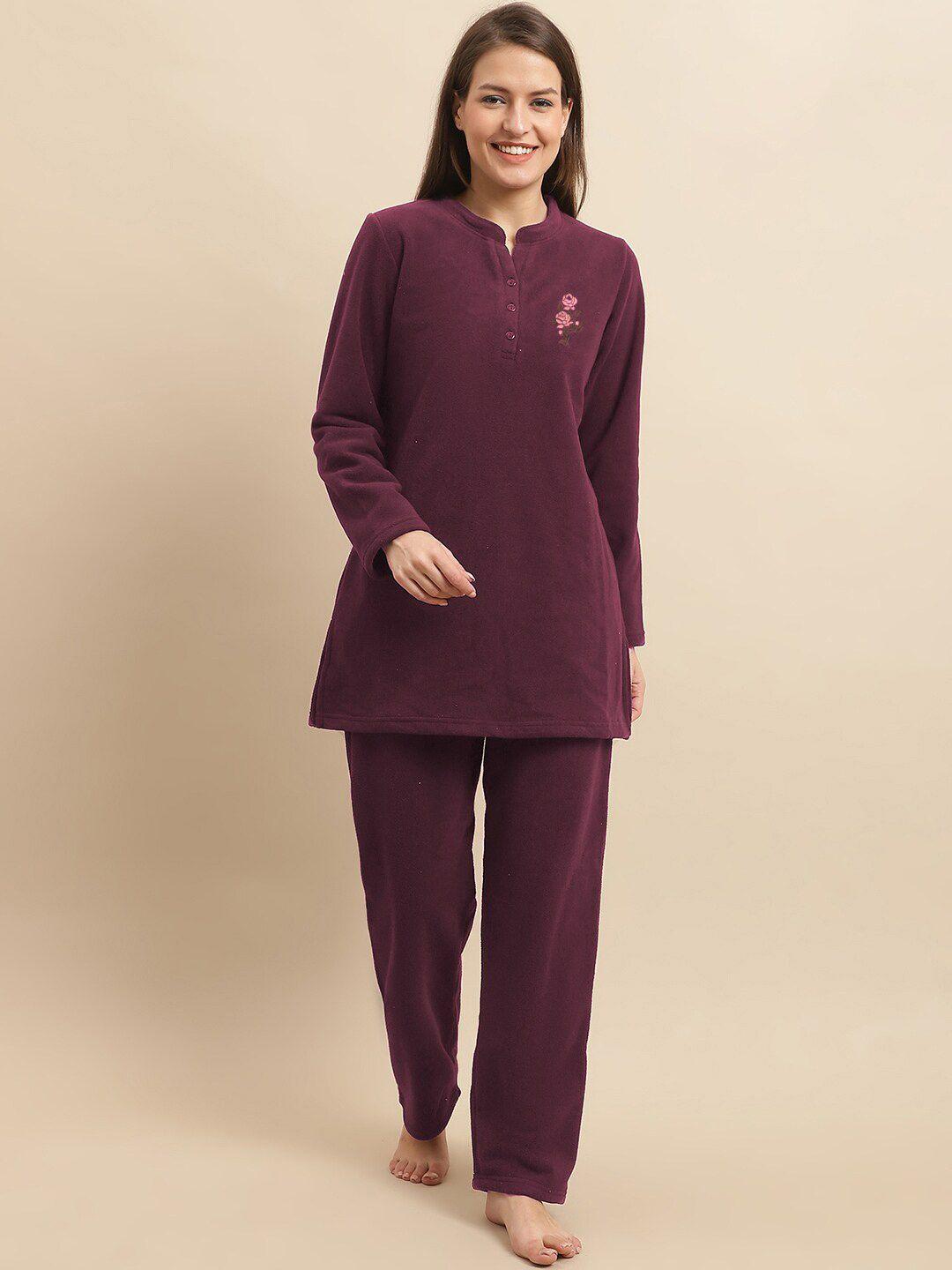 aerowarm mandarin collar long sleeves night suit