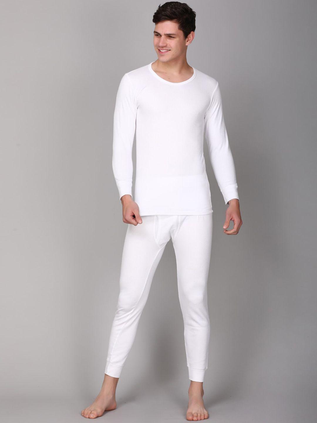 aerowarm men white solid thermal t-shirt & bottom