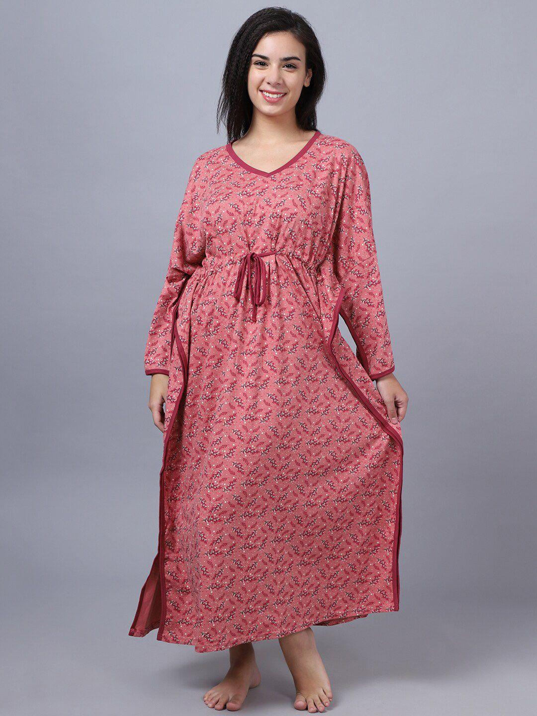 aerowarm printed pure cotton maxi kaftan nightdress