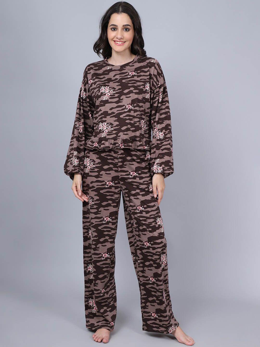 aerowarm women 2 pieces abstract printed pure cotton night suit