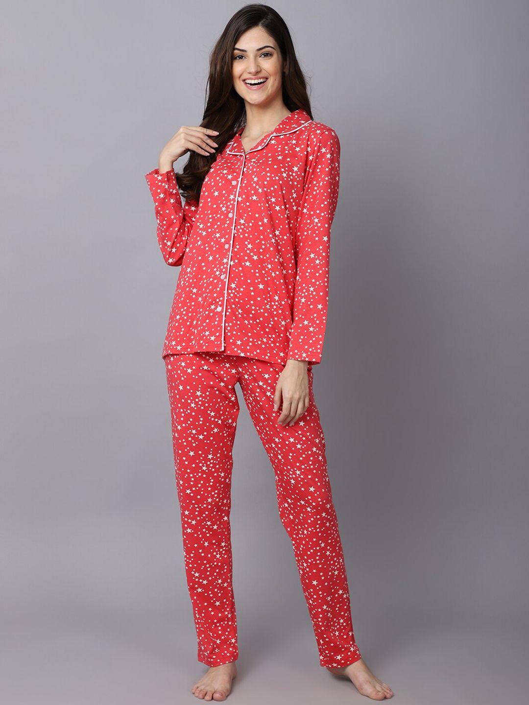 aerowarm women 2 pieces graphic printed pure cotton night suit