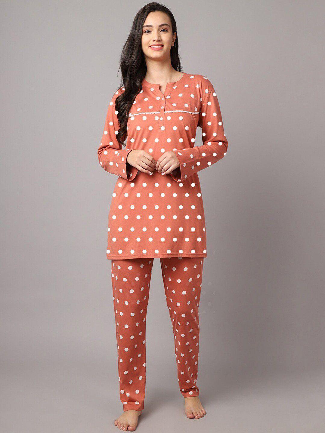 aerowarm women rust & white printed night suit