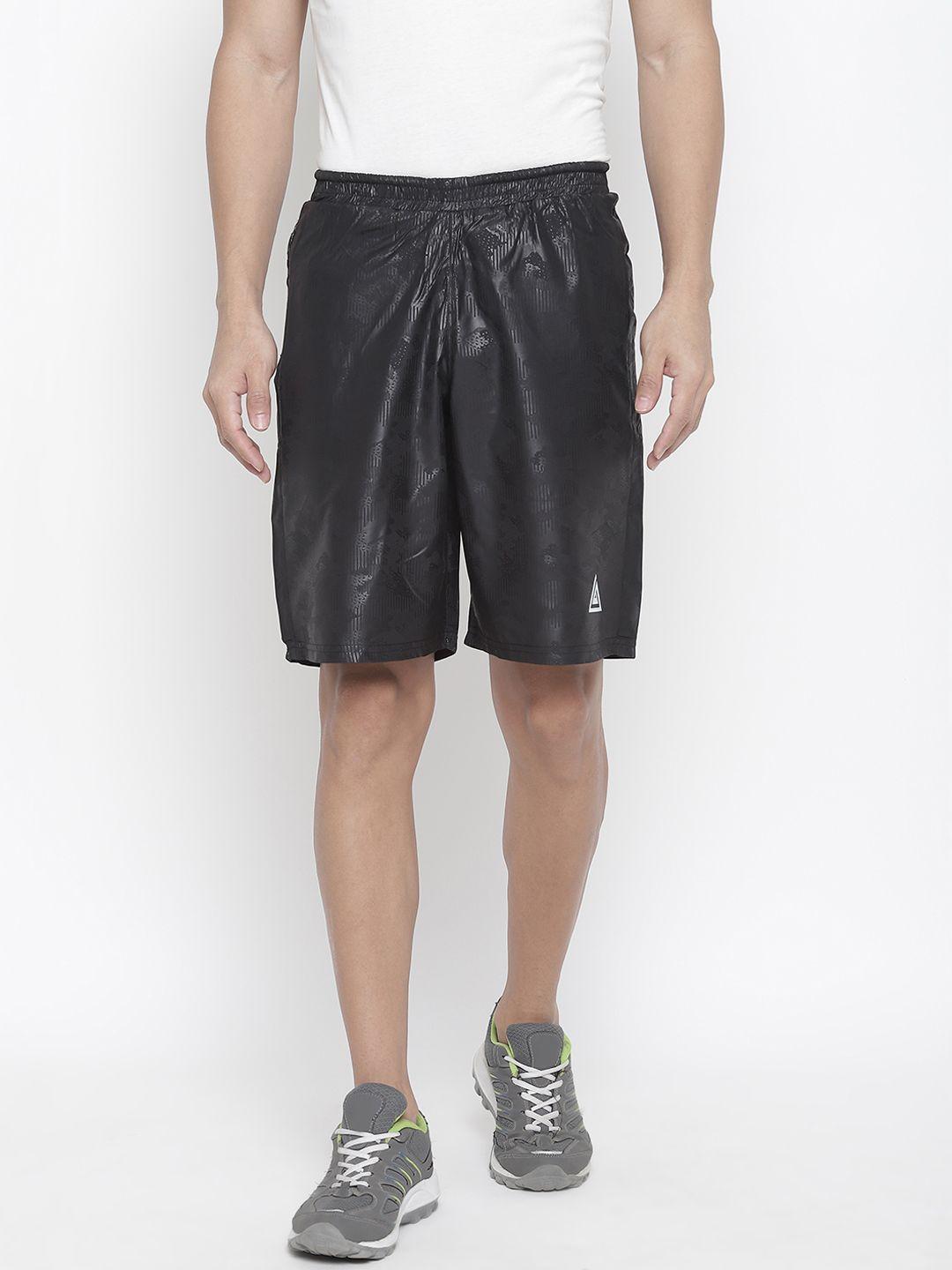 aesthetic bodies men black printed slim fit sports shorts