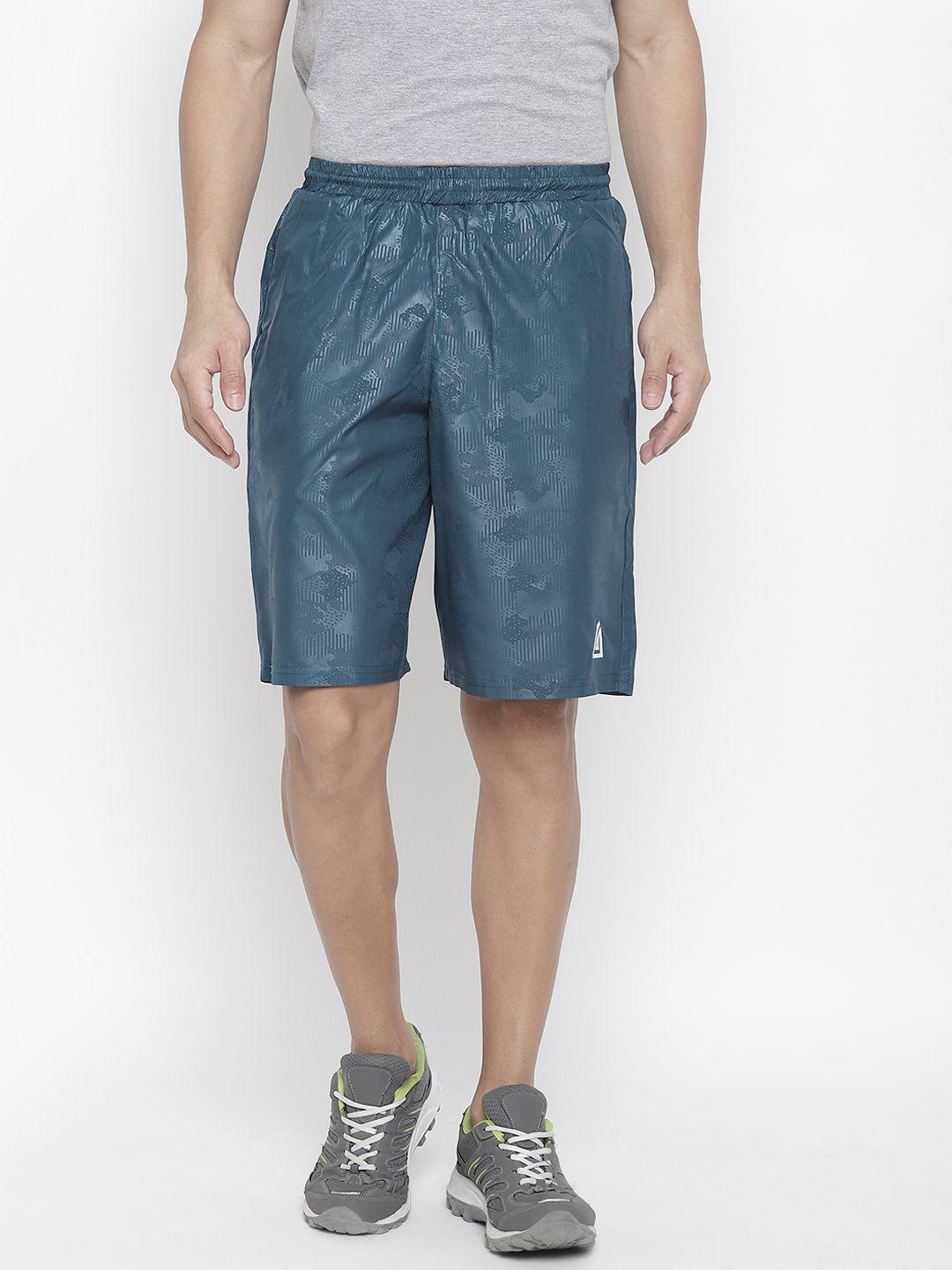 aesthetic bodies men teal blue printed slim fit sports shorts