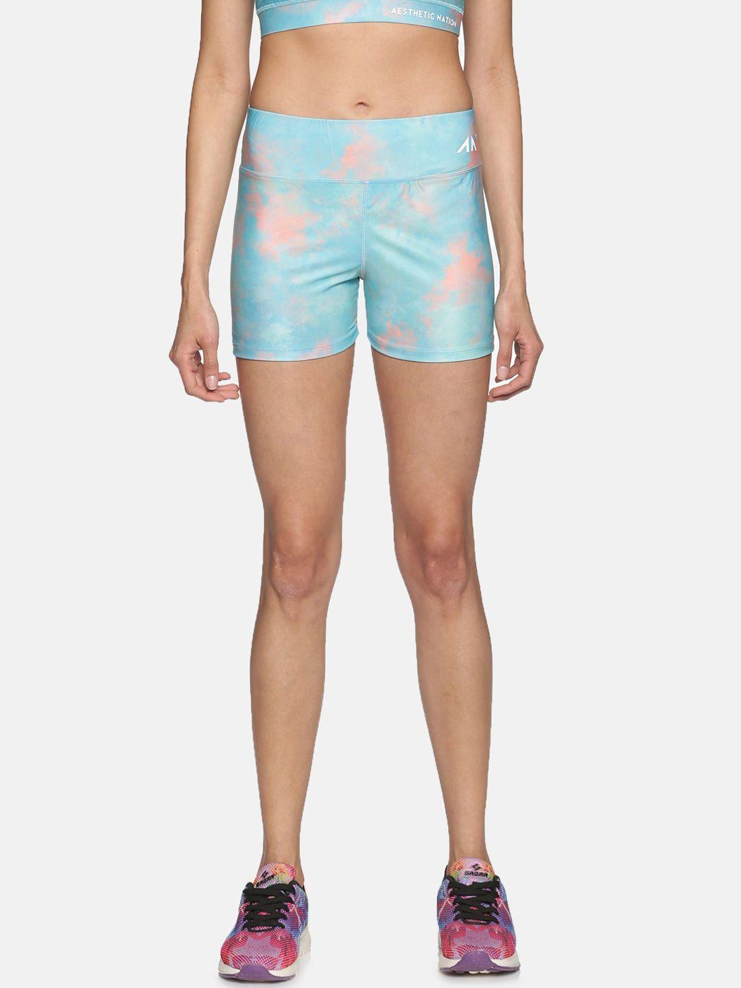 aesthetic-nation-women-sea-green-printed-slim-fit-high-rise-training-or-gym-sports-shorts