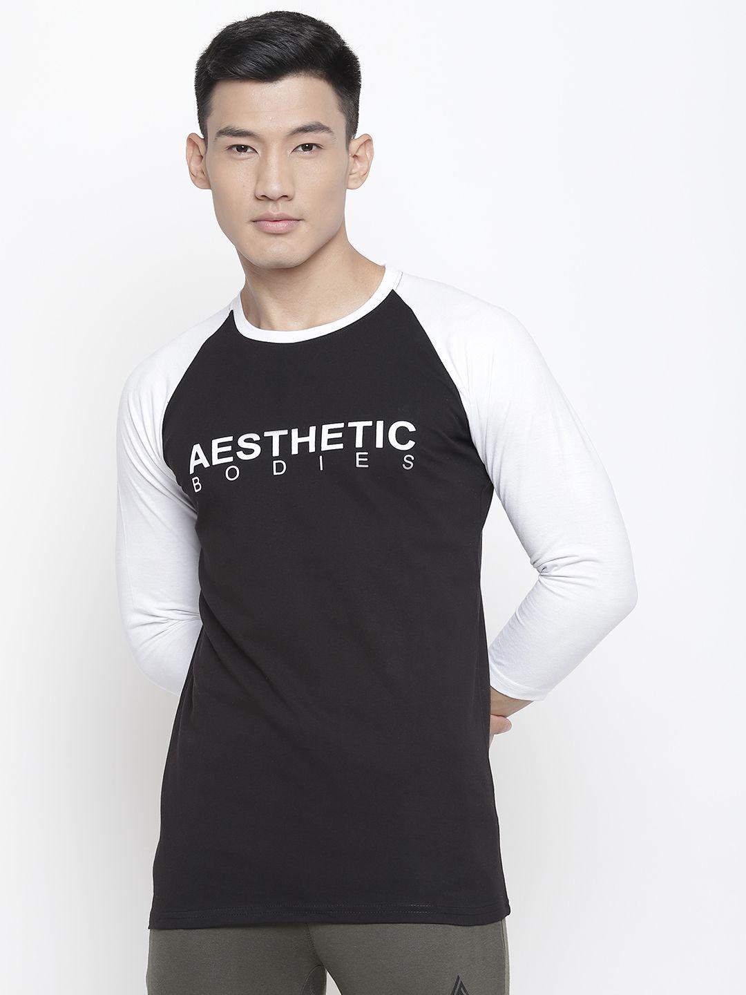 aesthetic bodies men black & white printed round neck t-shirt