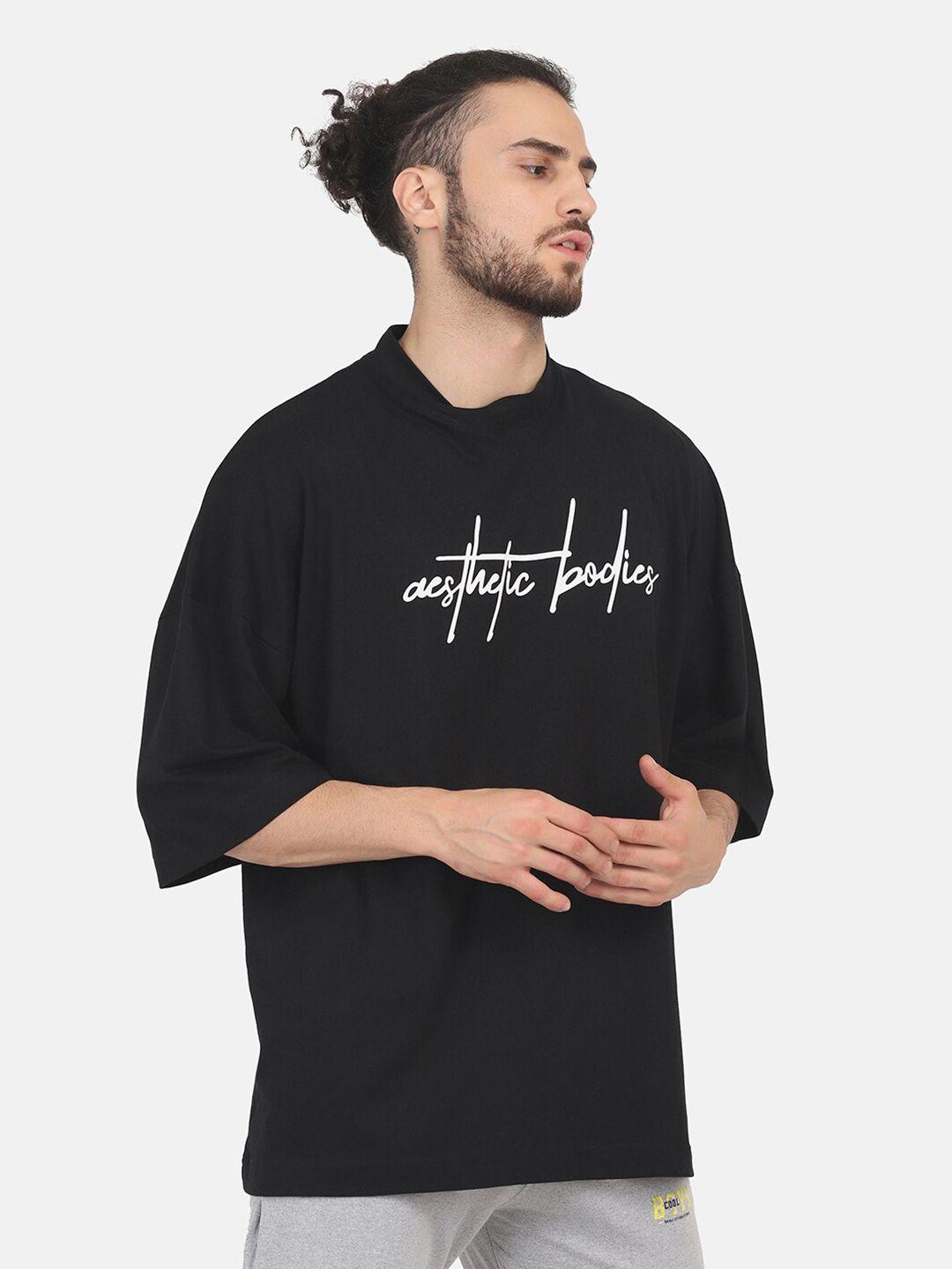 aesthetic bodies men black brand logo printed extended sleeves cotton oversize t-shirt