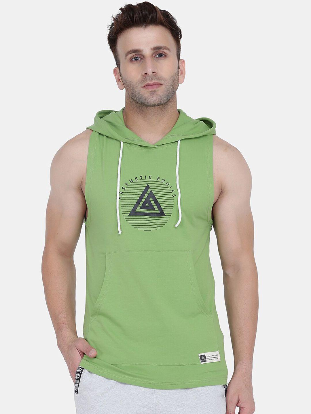 aesthetic bodies men green solid hood t-shirt