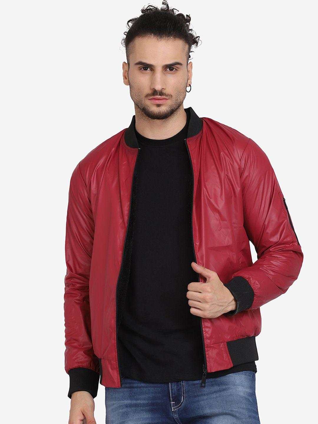 aesthetic bodies men maroon & black solid reversible bomber jacket