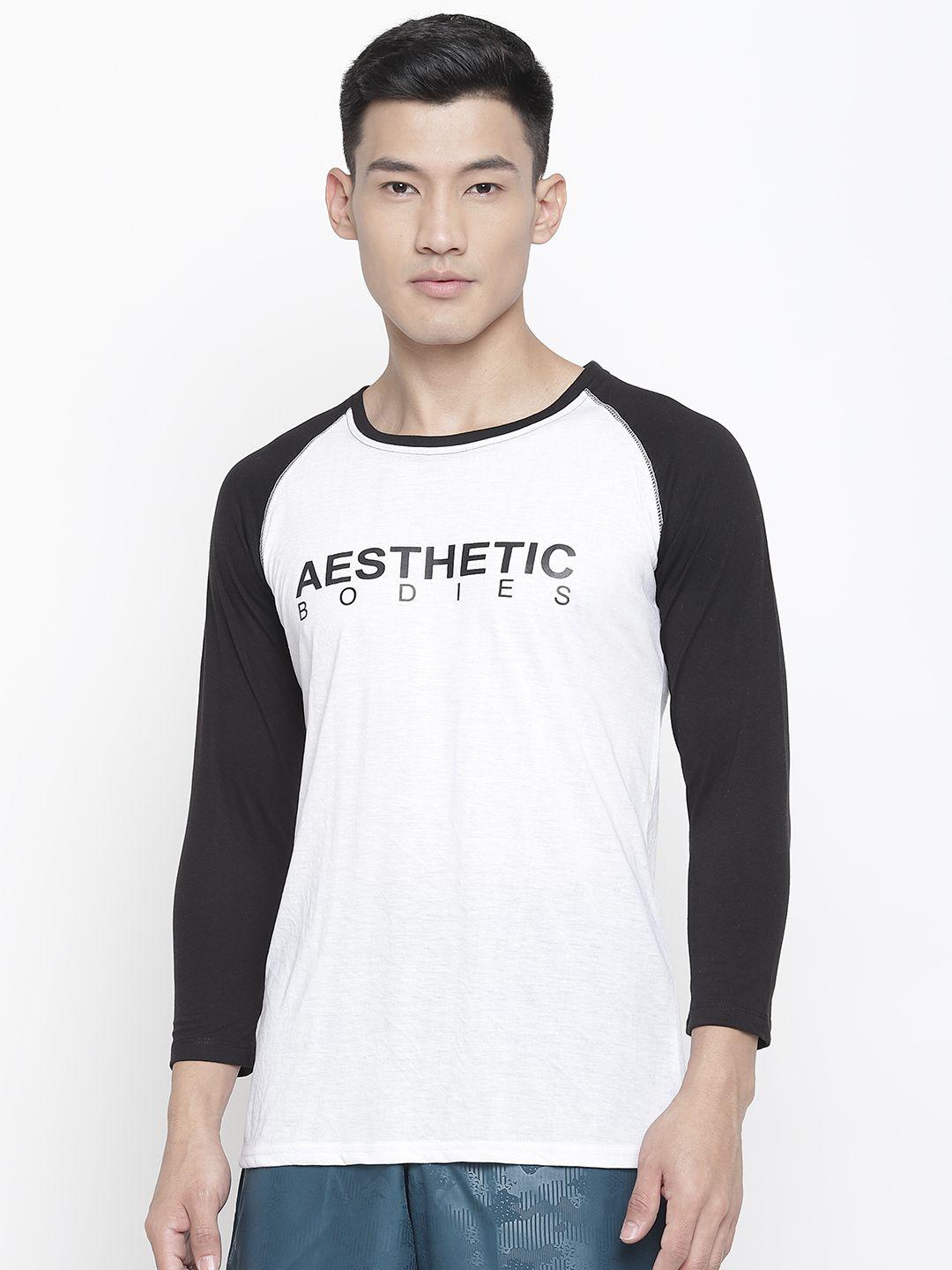 aesthetic bodies men white & black printed round neck t-shirt