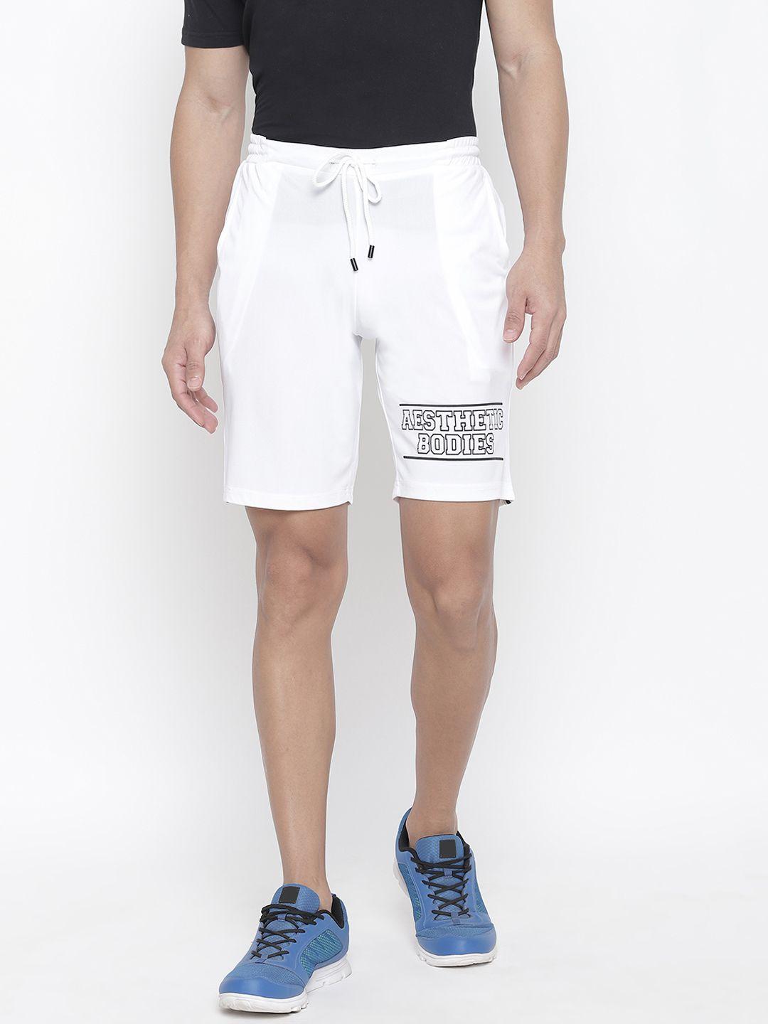 aesthetic bodies men white solid slim fit sports shorts