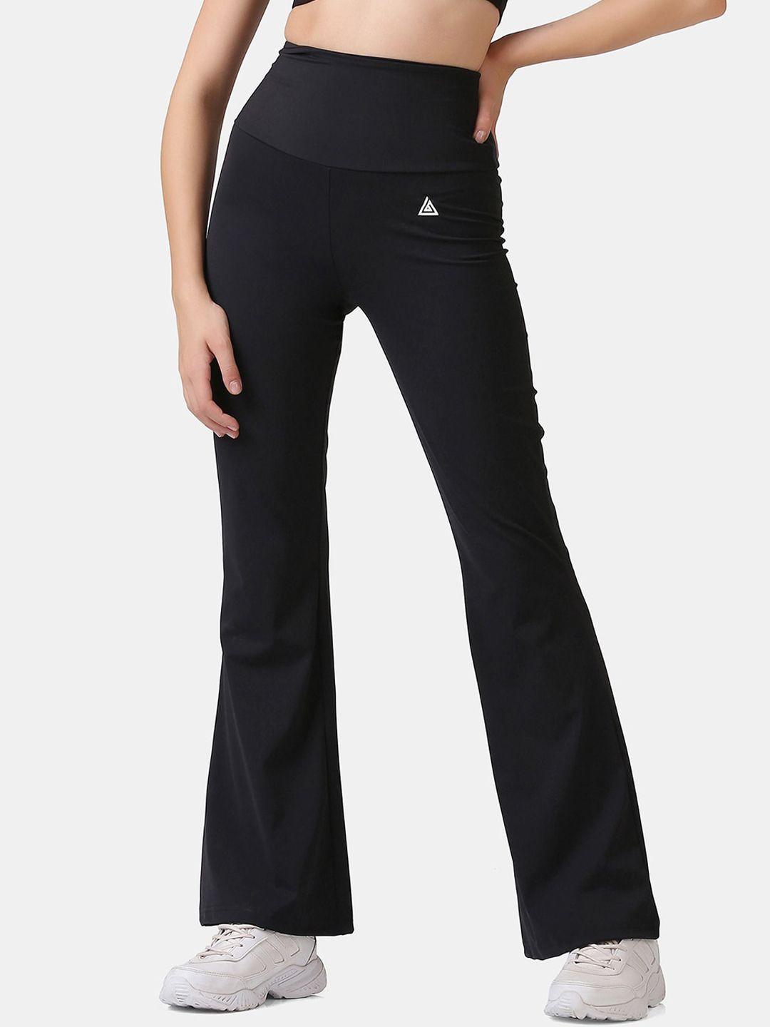 aesthetic bodies women black solid flared sports track pant