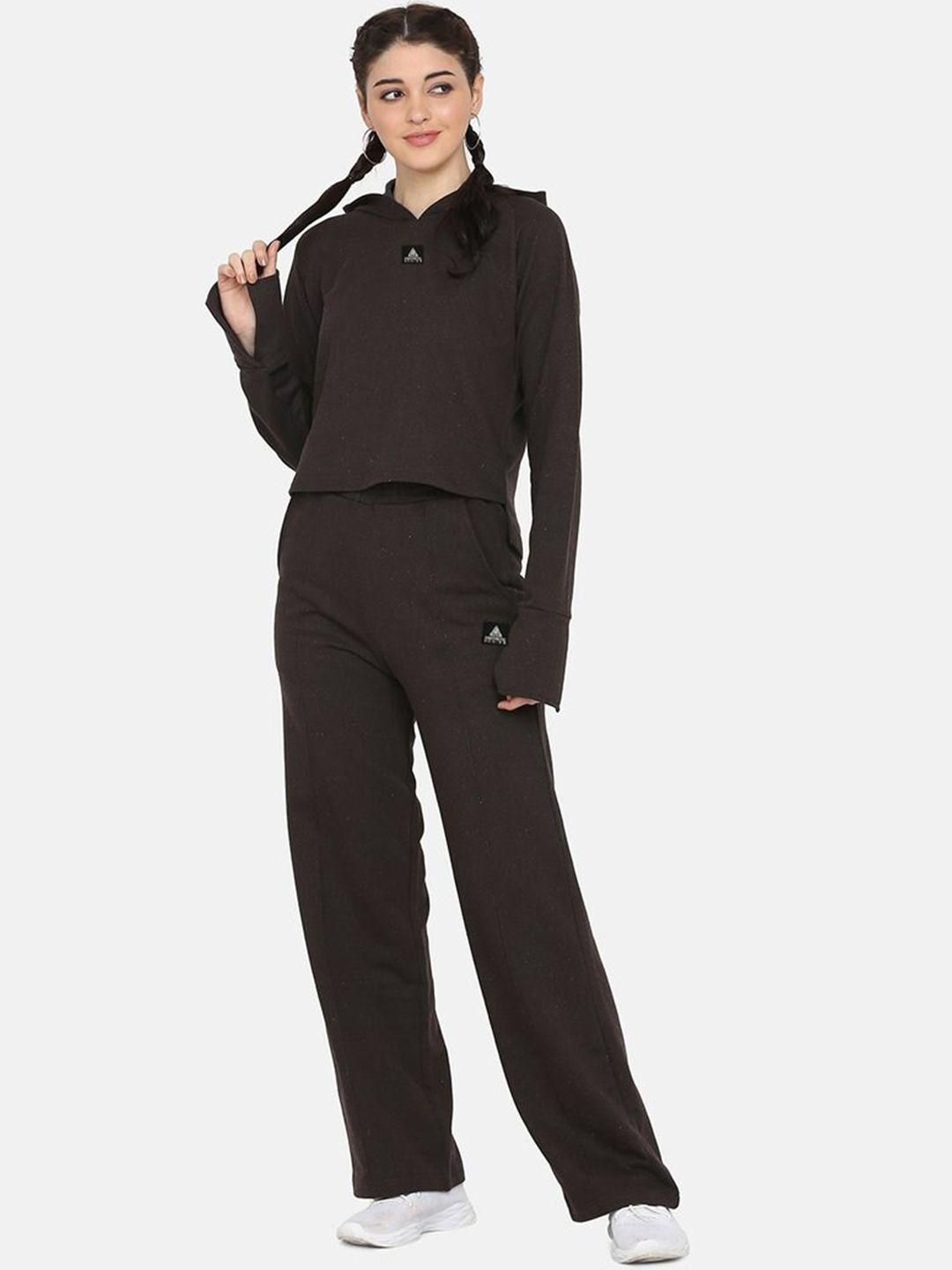 aesthetic bodies women brown solid cotton tracksuit
