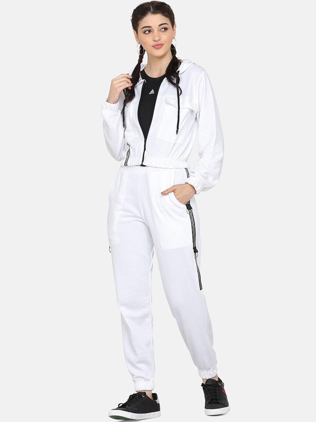 aesthetic bodies women white & black printed cotton tracksuit