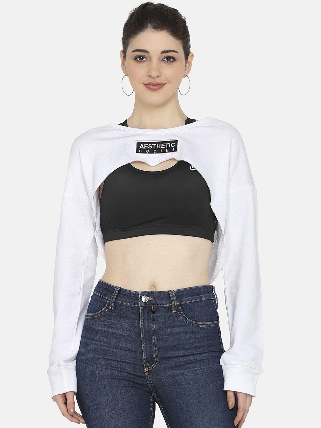 aesthetic bodies women white cotton bust crop sweatshirt