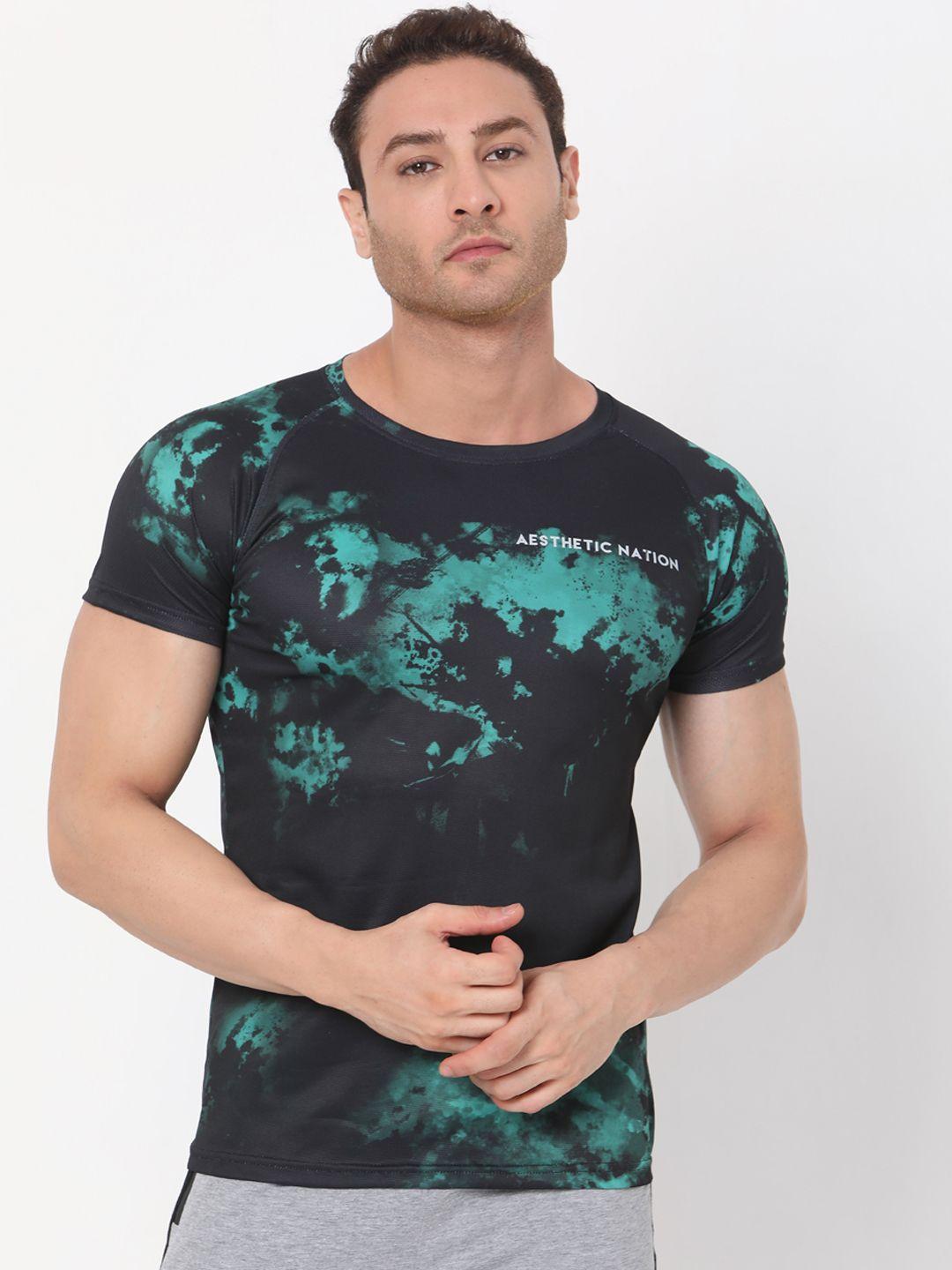 aesthetic nation men green & black tie and dye dri-fit sports t-shirt